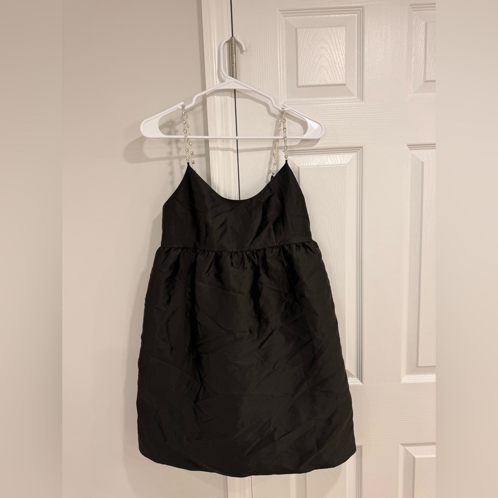 Sandro Silk Blend Black Mini Dress With Crystal Straps - Picture 2 of 6